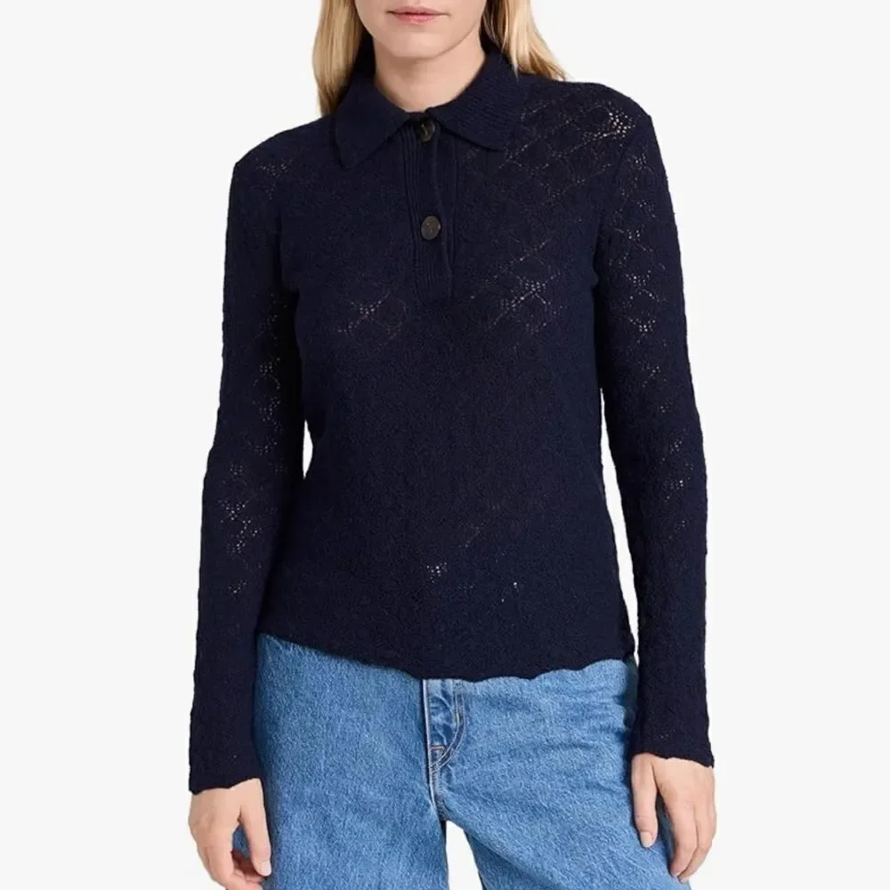 Vince Women's Lace Stitch Polo Sweater Size Large